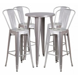 Flash Furniture Silver Metal Bar Set,24RD CH-51080BH-4-30CAFE-SIL-GG