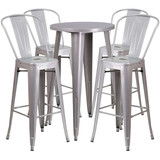 Flash Furniture Silver Metal Bar Set,24RD CH-51080BH-4-30CAFE-SIL-GG