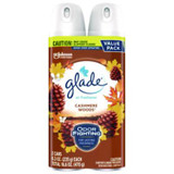 Glade® Air Freshener, Cashmere Woods Scent, 8.3 oz Aerosol Can, 2/Pack 377361