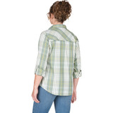 Berne Flex180 Women's Medium Plaid Green Edamame UPF Button Down Long Sleeve Shirt