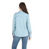 Berne Flex180 Women's Medium Heathered Eggshell Blue UPF Button Down Long Sleeve Shirt