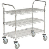 Nexel 3 Shelf Utility Cart Chrome 42""W x 24""D x 39""H Poly Casters4 Swivel 2 B