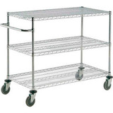 Nexel 3 Shelf Push Cart Chrome 42""W x 24""D x 40""H Poly Casters4 Swivel 2 Brak