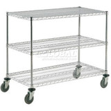 Nexel 3 Shelf Shelf Cart Chrome 42""W x 18""D x 40""H Poly Casters4 Swivel 2 Bra