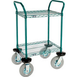 Nexel 2 Shelf Utility Cart Poly-Green 24""Wx18""Dx 42""H Pneumatic Casters2 Swiv