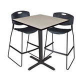 Cain Cain,36",Square Cafe Table,2 Zeng Stools TCB3636PL4495BK