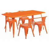 Flash Furniture Orange Metal Table Set,31-1/2"X63" ET-CT005-4-70-OR-GG