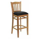 Barstool,Natural Wood,Black Vinyl Seat