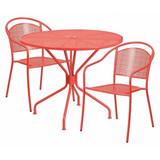Flash Furniture Red Patio Table Set,35.25RD CO-35RD-03CHR2-RED-GG
