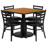 Flash Furniture Natural Lam Table,Blk Vinyl Seat,Sqr,36" RSRB1015-GG