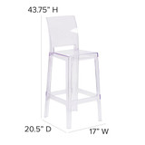 Flash Furniture Ghost Barstool with Square Back in,PK4 4-OW-SQUAREBACK-29-GG