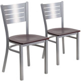 Flash Furniture Silver Slat Chair-Mah Seat,PK2 2-XU-DG-60401-MAHW-GG