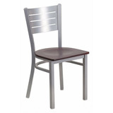 Flash Furniture Chair,Slat Back,Silver w/Mahogany Seat XU-DG-60401-MAHW-GG