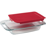 Pyrex Easy Grab 2 Qt. Glass Oblong Baking Dish with Red Lid 1090948