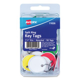 Avery® Key Tags with Split Ring, 1.25" dia, Assorted Colors, 50/Pack 11026