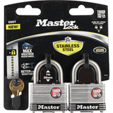 Master Lock 2 In. Laminated Stainless Steel Keyed Padlock with 1 In. Shackle (2-Pack)