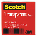 Scotch® Transparent Tape, 1" Core, 0.75" X 36 Yds, Transparent 600