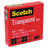 Scotch® Transparent Tape, 1" Core, 0.5" X 36 Yds, Transparent 600 USS-MMM600121296