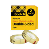 Scotch® Double-Sided Tape, 1" Core, 0.5" X 75 Ft, Clear, 2/pack 665-2PK