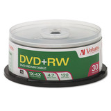 Verbatim® Dvd+rw Rewritable Disc, 4.7 Gb, 4x, Spindle, Silver, 30-pack 94834 USS-VER94834