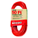 Outdoor Round Vinyl Extension Cord, 50 ft, 1 Outlet, Orange