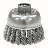 Single Row Heavy-Duty Knot Wire Cup Brush, 2-3/4 in dia, 5/8-11 UNC, 0.02 Steel Wire