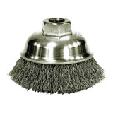 Crimped Wire Cup Brush, 3-1/2 in dia, 5/8-11 UNC Arbor, 0.014 in Stainless Steel