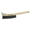 Curved Handle Scratch Brush, 14 in L , 3X19 Rows, Steel Wire, Wood Handle, Scraper