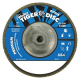 Tiger Disc Angled Style Flap Disc, 7 in dia, 40 Grit, 5/8 in-11, 8600 rpm, Type 29