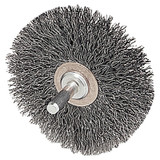 Stem-Mounted Narrow Conflex Brush, 2 in dia x 3/8 in W Face, 0.0118 in Stainless Steel Wire, 20000 RPM, 1/4 in Stem