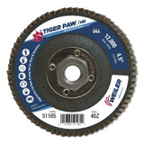 Tiger Paw Super High Density Flap Disc, 4-1/2 in dia, 40 Grit, 5/8 in-11 Arbor, 12000 RPM, Type 27 Flat