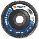 Tiger X Flap Disc, 4-1/2 in dia, 60 Grit, 7/8 in Arbor, 13000 rpm, Type 27