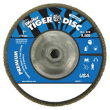 Tiger Disc Angled Style Flap Disc, 7 in dia, 36 Grit, 5/8 in-11, 8600 rpm, Type 29