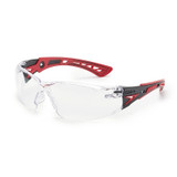 Rush+ Series Safety Glasses, Clear Lens, Anti-Fog/Anti-Scratch, Gray/Red Temple