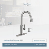Moen Edwyn 1-Handle Pull-Down Kitchen Faucet with Soap Dispenser, Spot Resist Stainless Steel