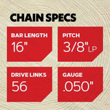 Oregon AdvanceCut 16 In. 56 Drive Links Reversible Bar & S56 Chain Replacement Combo