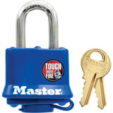 Master Lock 1-9/16 In. W. Covered Laminated Steel Pin Tumbler Padlock, Blue 312D