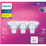Philips Classic Glass 50W Equivalent Bright White MR16 GU5.3 LED Floodlight Light Bulb (3-Pack)