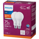 Philips 75W Equivalent Soft White A19 Medium LED Light Bulb (2-Pack) 575860 544084