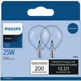 Philips DuraMax 25W Clear Candelabra G16.5 Incandescent Globe Light Bulb (2-Pack)