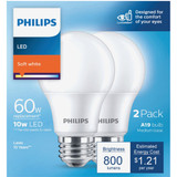 Philips 60W Equivalent Soft White A19 Medium LED Light Bulb (2-Pack)