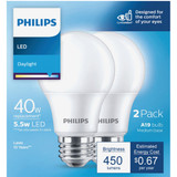 Philips 40W Equivalent Daylight A19 Medium LED Light Bulb (2-Pack)