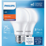 Philips 75W Equivalent Soft White A19 Medium LED Light Bulb (2-Pack)