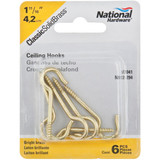National #12 Solid Brass Ceiling Hook (6-Pack) N192294