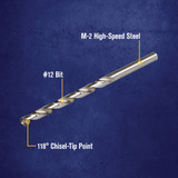 Irwin #12 Bright High Speed Steel Wire Gauge Drill Bit