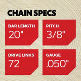 Oregon AdvanceCut 20 In. 72 Drive Links Bar & D72 Chain Replacement Combo