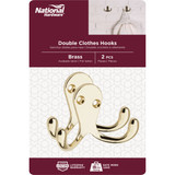 National Brass Double Clothes Wardrobe Hook, 2 per Card