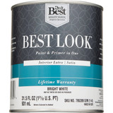 Best Look Latex Premium Paint & Primer In One Satin Interior Wall Paint, Bright White, 1 Qt.