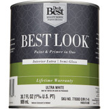 Best Look Latex Premium Paint & Primer In One Semi-Gloss Interior Wall Paint, Ultra White, 1 Qt.