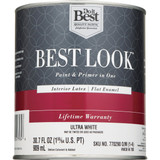 Best Look Latex Premium Paint & Primer In One Flat Enamel Interior Wall Paint, Ultra White, 1 Qt.